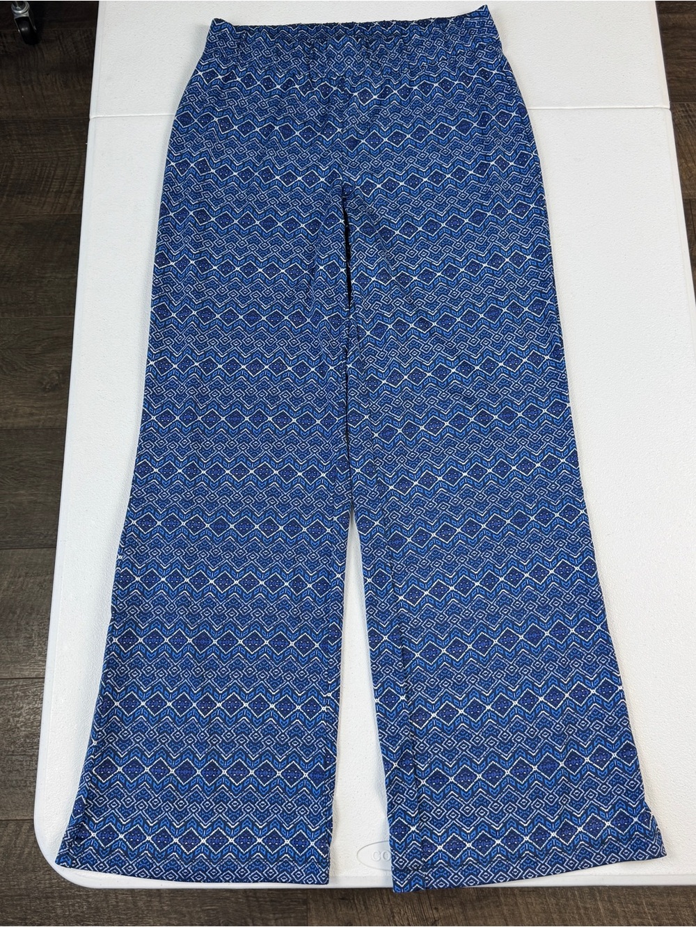Kim Rogers Pull On Wide Leg Pants Womens S Small Blue Geometric Stretch